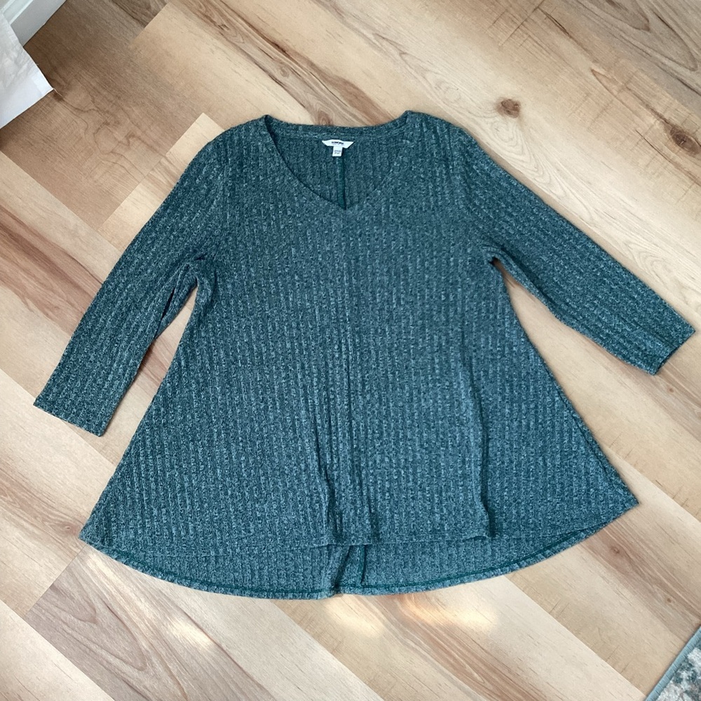 Sonoma Green Ribbed V-Neck Tunic Sweater | women’s MP | petite | 3/4 sleeve